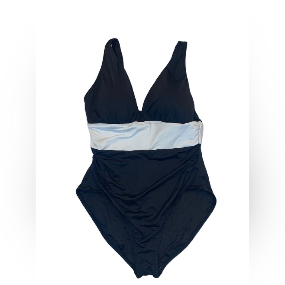 NWT Talbots Sun Ocean Sand Swimsuit One Piece Size 16 Black White Colorblock